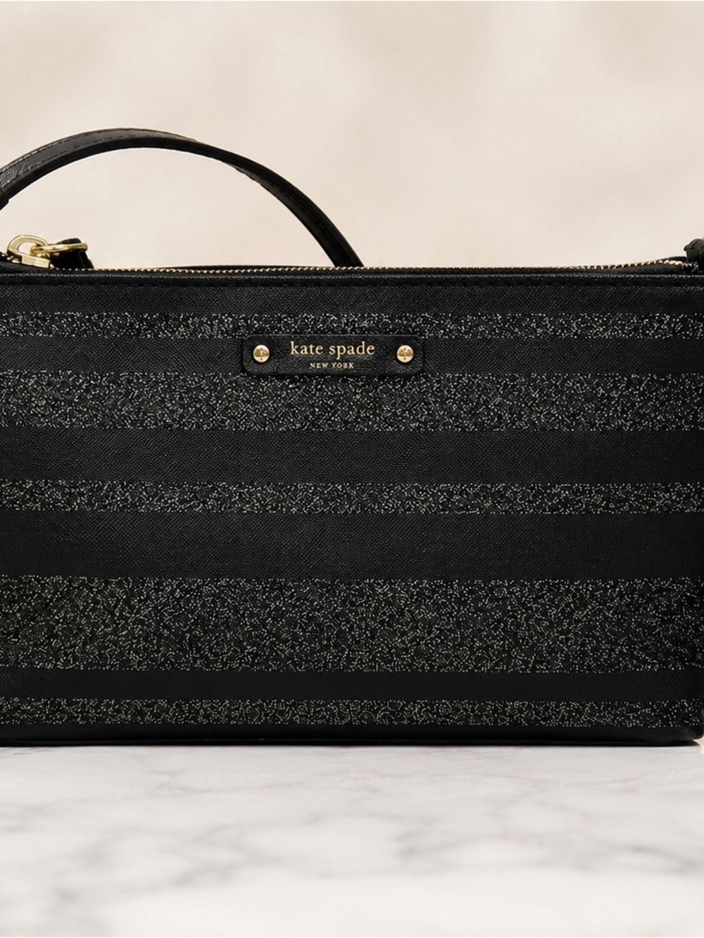 kate spade Black Glitter Stripe Crossbody Purse